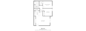 A floor plan of a home with a living room, bedroom, and laundry room.