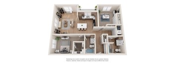 a 3d rendering of a floor plan with a bedroom and living room