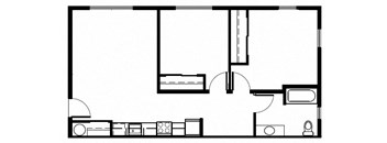 a floor plan of a small house with a kitchen and a living room