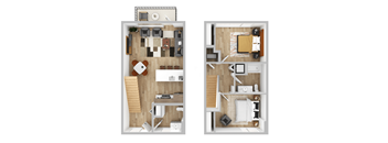 two floor plans with a bedroom and a living room