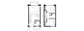 two floor plan of a house with bedrooms and a living room