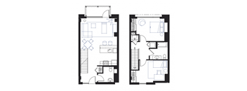 two floor plan of a house with bedrooms and a living room