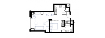 a floor plan of a house with a bedroom and a living room