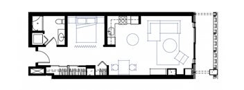 a floor plan of a house with a bedroom and a living room