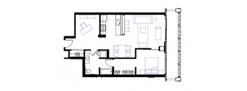 a floor plan of a house with a bedroom and a living room