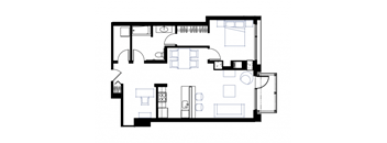 a floor plan of a house with a bedroom and a living room