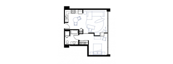 a floor plan of a house with a bedroom and a living room