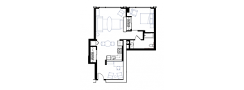 a floor plan of a small house with a bedroom and a living room