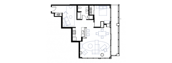 a floor plan of a house with a bedroom and a living room
