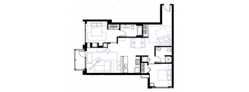 a floor plan of a house with a bedroom and a living room