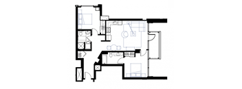 a floor plan of a house with a bedroom and a living room
