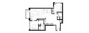 a floor plan of a house with a bedroom and a living room