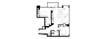 a floor plan of a house with a bedroom and a living room