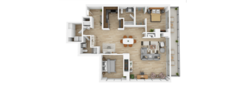a floor plan of a house with furniture and a fireplace