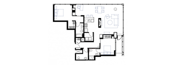 a floor plan of a house with bedrooms and a living room