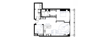 a floor plan of a house with a bedroom and a living room