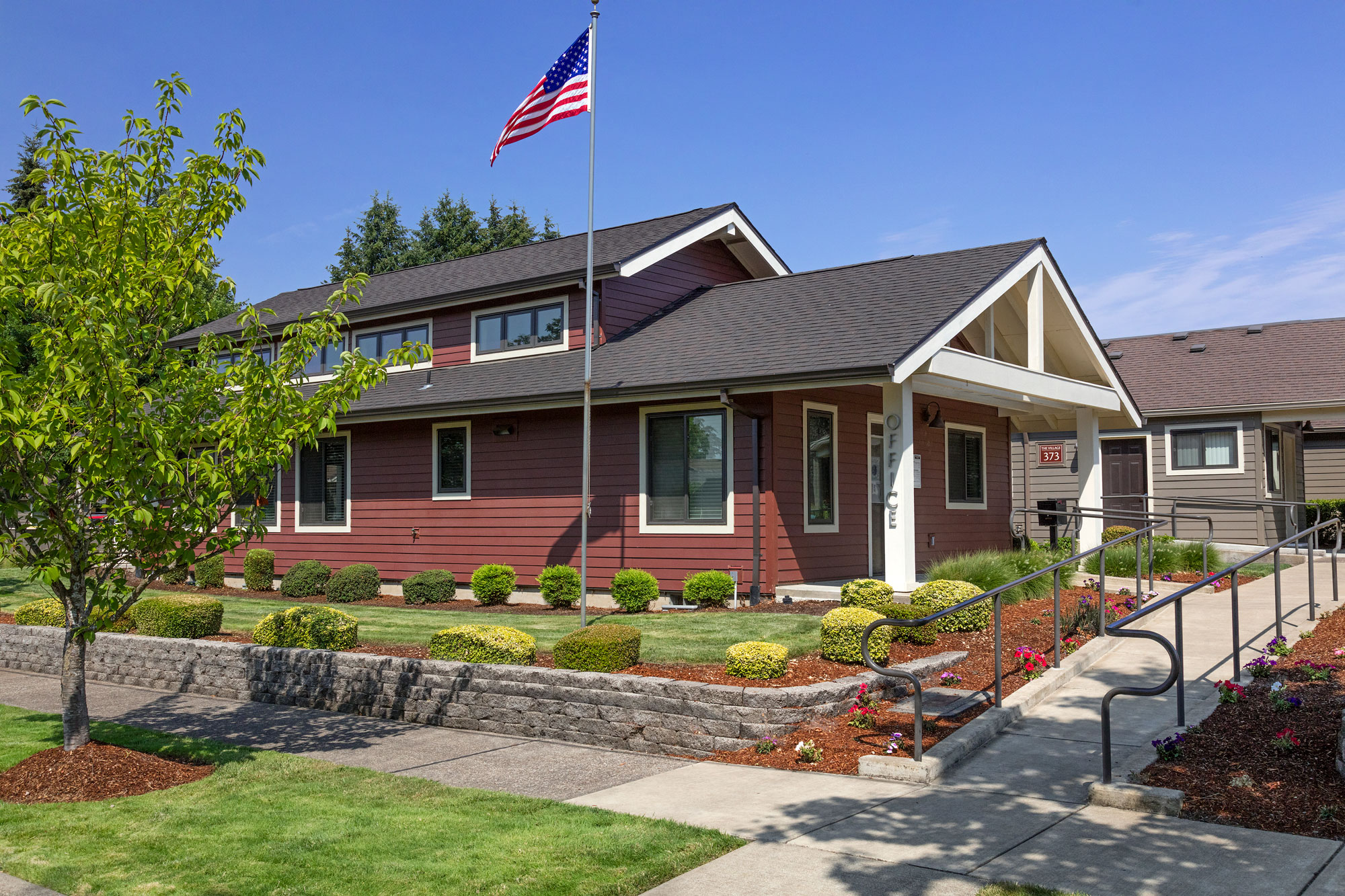 House with Railing and Yard
