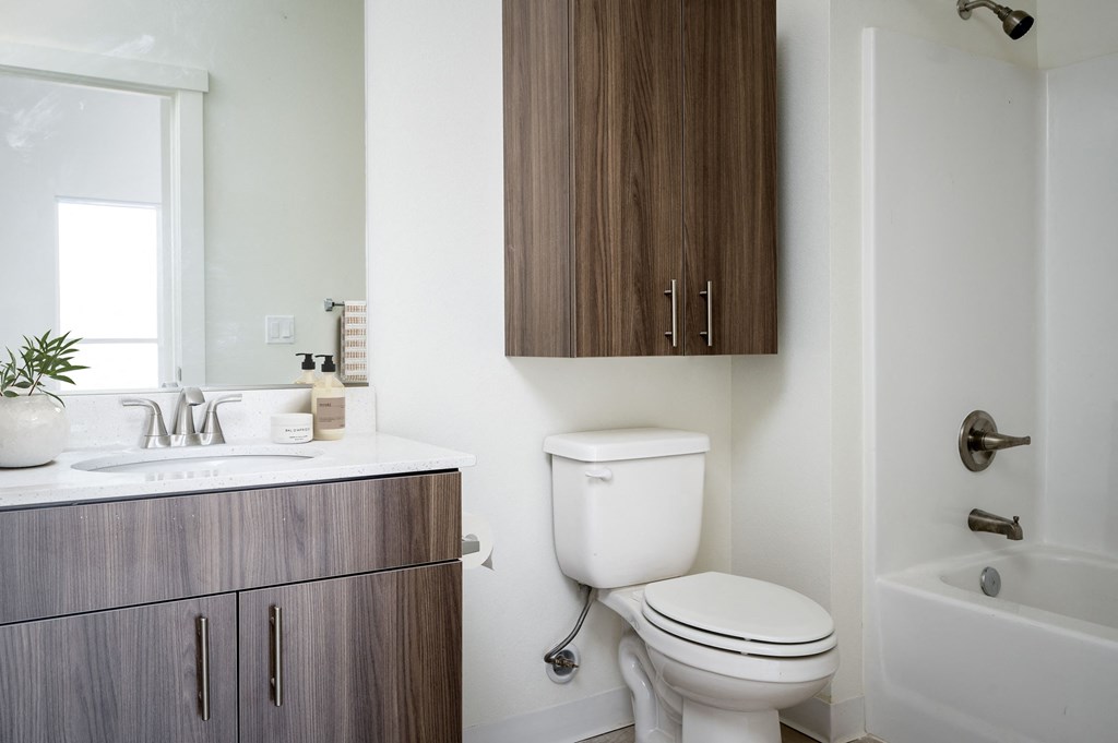 A white toilet sits next to a sink in a bathroom.