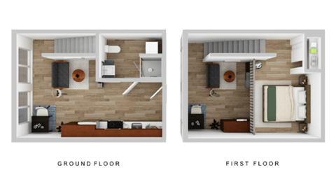 a rendering and a floor plan of a room