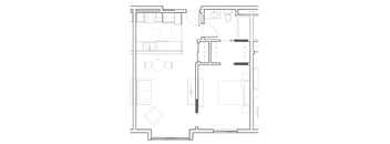 a floor plan of a small house with a kitchen and a living room