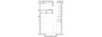 a floor plan of a small house with a kitchen and a living room