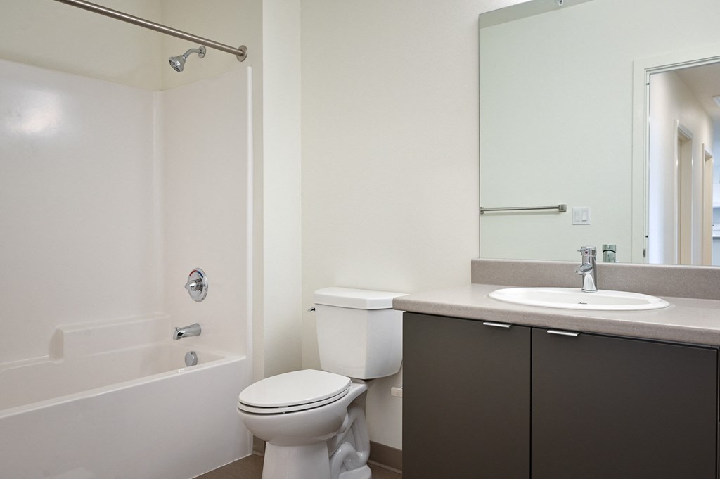 a bathroom with a sink toilet and bathtub
