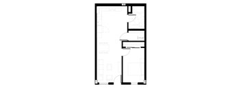 A black and white floor plan of a house with a kitchen, living room, and bedrooms.
