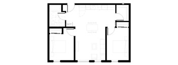 A black and white floor plan of a house with rooms and corridors.