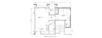 A floor plan of a house with a balcony at the second floor.