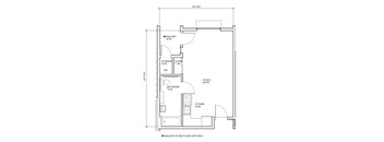 A floor plan of a house with a bathroom, kitchen, and storage closet.