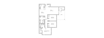 A floor plan of a house with a living room, dining room, three bedrooms, and a storage area.