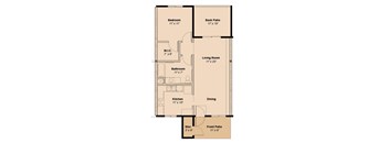 A floor plan of a house with labeled rooms and their dimensions.