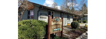 a building with a sign in front of it