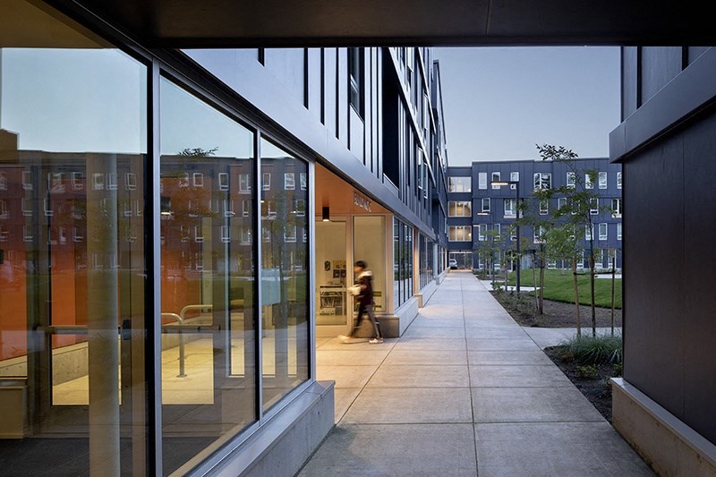 a view from the outside of the building