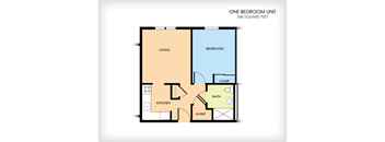 A floor plan of a one bedroom unit that is 540 square feet.