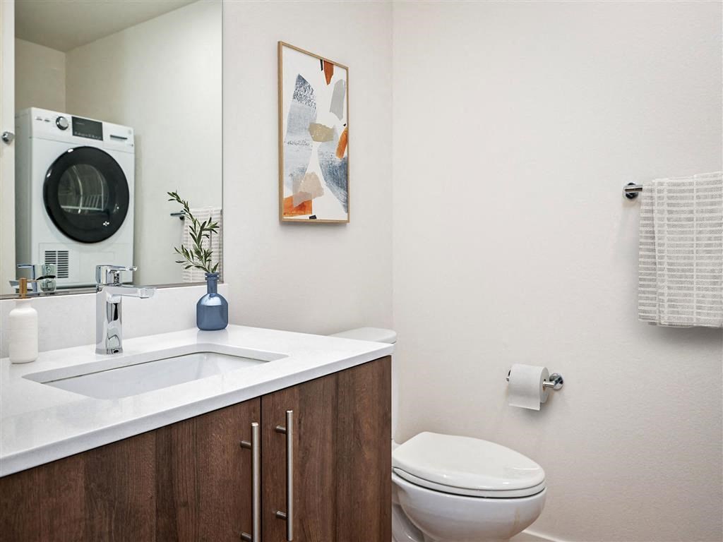 a bathroom with a sink and a toilet and a mirror