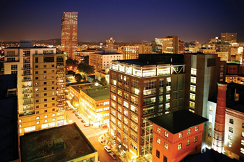 a night view of a city from a high vantage point