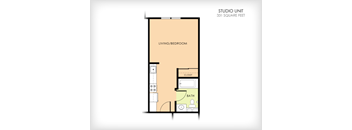A floor plan of a 331 square feet studio unit with a living/bedroom, bath, and closet.