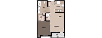 one-bed, one-bath senior apartment floor plan at Harborside Commons in Kenosha, WI