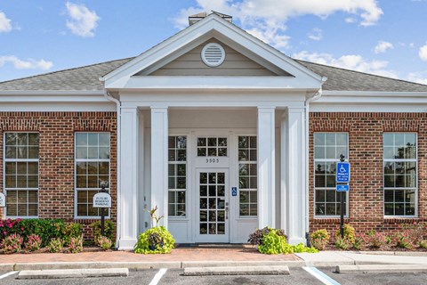 The entrance to the clubhouse and leasing office at Centerville Manor Apartments