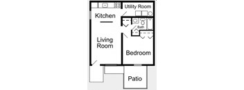 The 1-bed, 1-bath Deluxe 585 square foot floor plan at Eleven35 Apartments in Melbourne