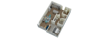 Unit A2 Solarium 1-bedroom, 1-bath 882 sqft 3D floor plan at Canopy Park Apartments, Pelham