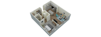 Unit A1 Accessible 1-bedroom, 1-bath 733 sqft 3D floor plan at Canopy Park Apartments, Pelham, 35124