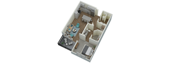 Unit A2 Balcony 1-bedroom, 1-bath 803 sqft 3D floor plan at Canopy Park Apartments, Pelham Alabama