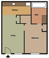 1BR-1BA 1 bedroom 1 bathroom floor plan at The View Apartments in Alabaster
