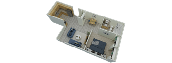 3D 1-bed, 1-bath 750 sqft floor plan at Mountainside Apartments in Birmingham, AL