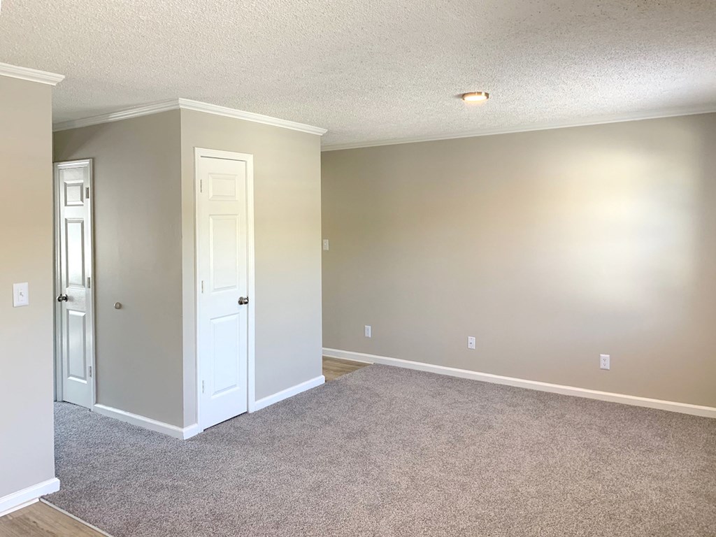 spacious bedroom with storage closet and plush carpeting