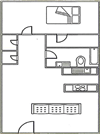 1x1-550 1 bed, 1 bath 550 square foot floor plan