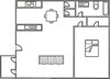 1x1-645 1 bed, 1 bath 645 square foot floor plan