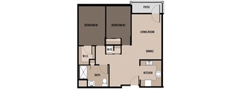 two-bed, one-bath senior apartment floor plan at Harborside Commons in Kenosha, WI